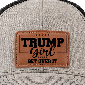 Fan Girl With Nation Pride - US Elections Leather Patch Hat - Gift For Best Friends, BFF, Sisters