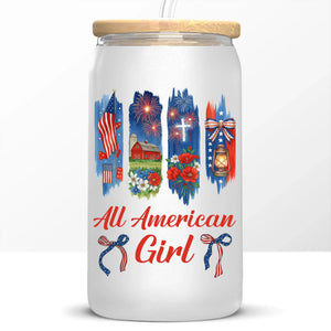 Republican State Glass Cup, Iced Coffee Cup - US Patriotic Pride Gifts For Conservative Supporters, Best Friends, Sisters - All American Girl