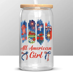 Republican State Glass Cup, Iced Coffee Cup - US Patriotic Pride Gifts For Conservative Supporters, Best Friends, Sisters - All American Girl