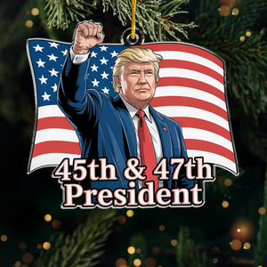 45 47 Republican State Acrylic Ornament - US Patriotic Pride, Christmas Gifts For Conservative Supporters - Santa 45, Coming Back 47