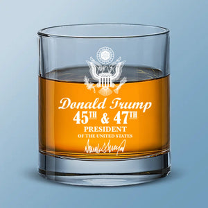 45 47 Republican State Whiskey Glass - US Patriotic Pride Gifts For Conservative Supporters, Wine, Bourbon, Whiskey Lovers - Presidential Seal Edition