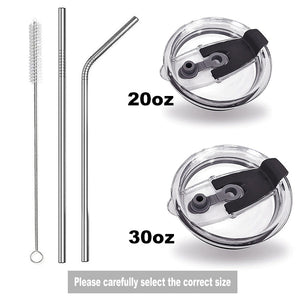 Combo 1 Replacement Lid, 2 Straws And 1 Cleaner Brush - BPA Free Lid, Stainless Steel Metal Straws With Cleaner Brush Set - Reusable Drinking Accessories For Tumblers, Mugs, Cups