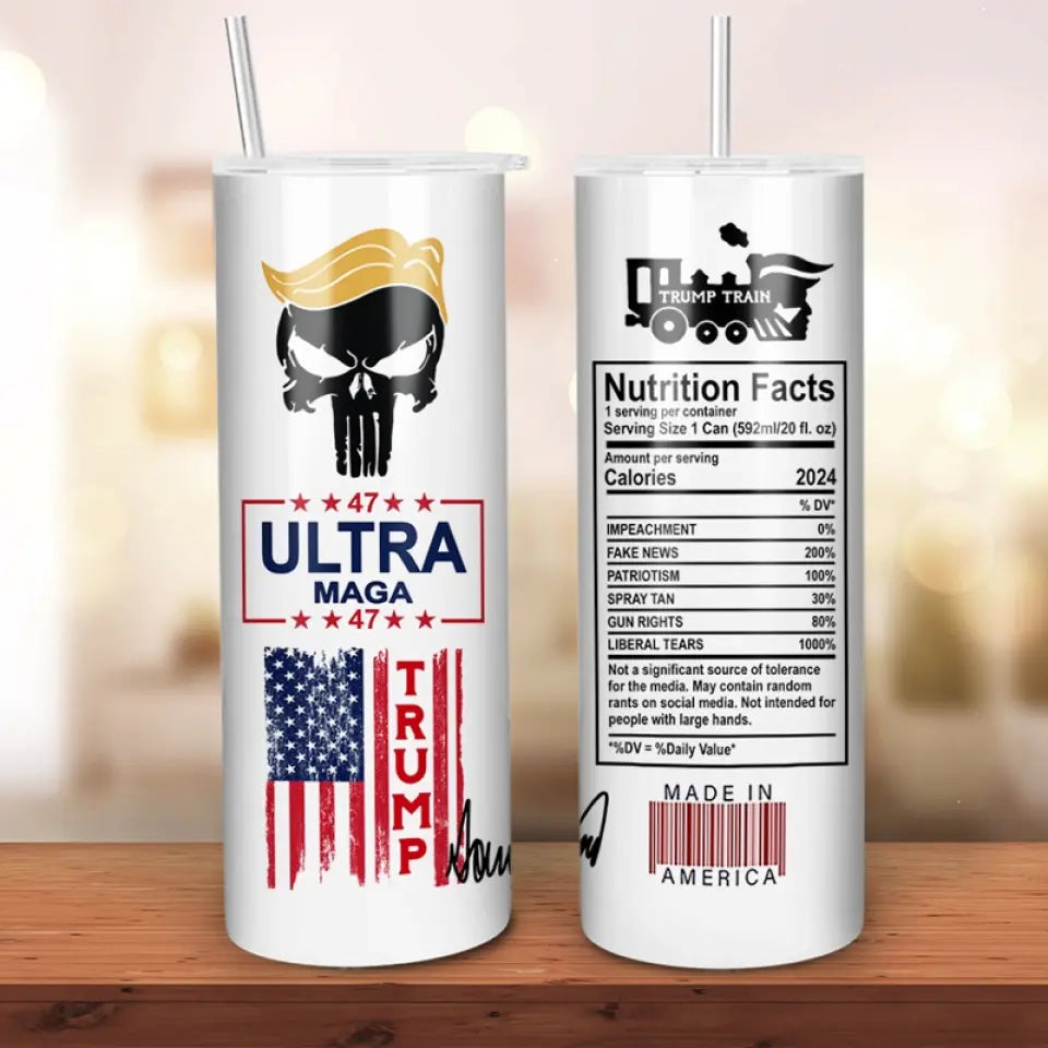 ULTRA MAGA 47, Trump Train - US Elections Skinny Tumbler - Gift For Trump Supporters