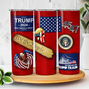 All Aboard The Trump Train 2024 - US Elections Skinny Tumbler, Trump Tumbler