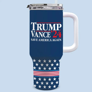 Team 45 47, Shield America's Legacy - US Election 40 Oz Stainless Steel Tumbler With Handle