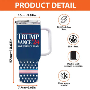 Team 45 47, Shield America's Legacy - US Election 40 Oz Stainless Steel Tumbler With Handle