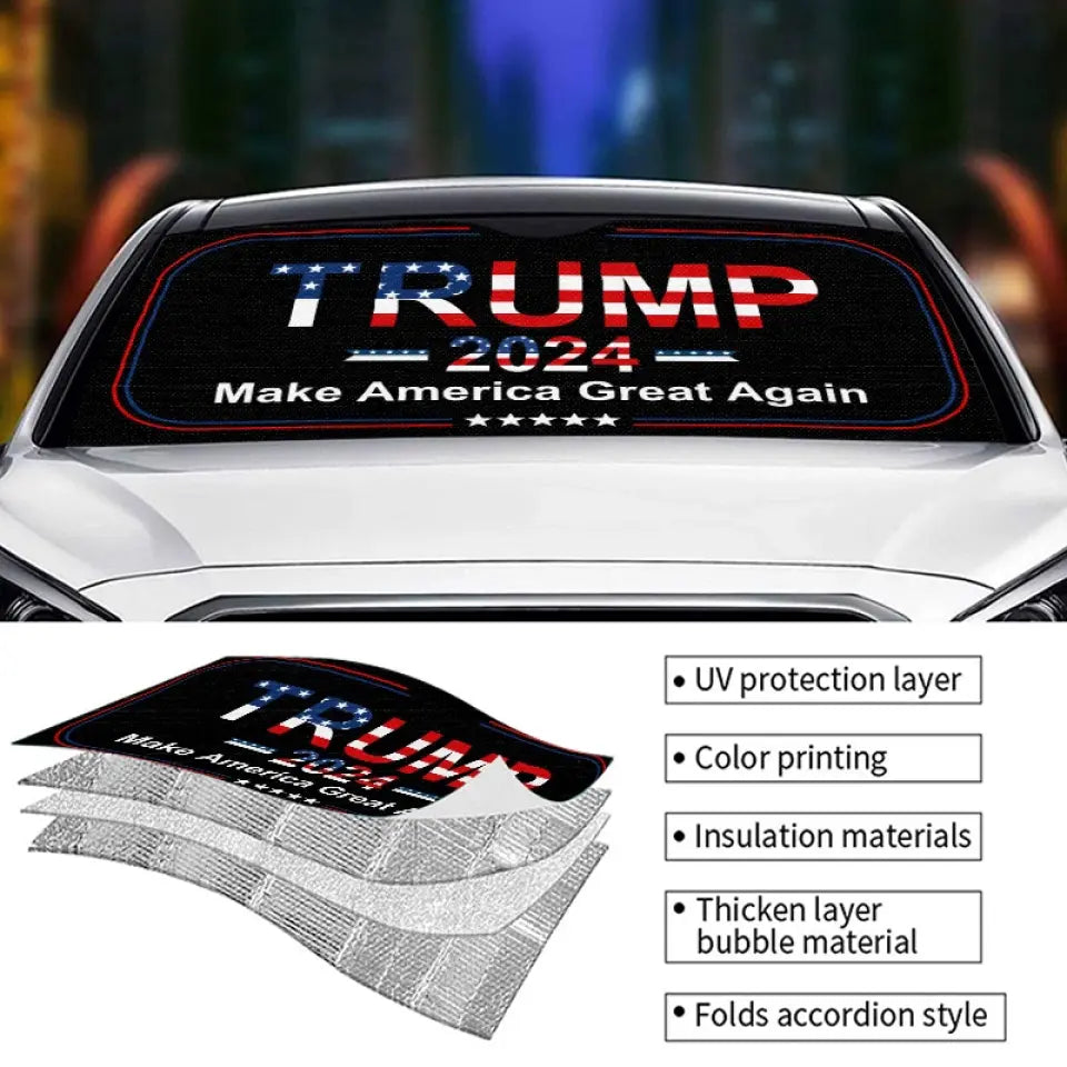 Trump Will Take America Back - US Elections Auto Windshield Sunshade, Car Window Protector - Gift For Trump Supporters