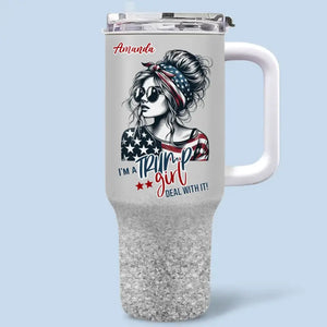 Conservative Girl, Deal With It - US Election Personalized Custom 40 Oz Stainless Steel Tumbler With Handle - Gift For Best Friends, BFF, Sisters