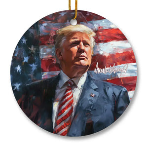 Fight For America, One Heart For America - US Elections Ceramic Round Shaped Ornament - Christmas Gift For Conservative Supporters