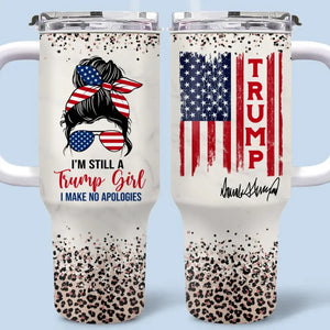 No More Apologies From Red-Wave Girl - US Election 40 Oz Stainless Steel Tumbler With Handle - Gift For Best Friends, BFF, Sisters