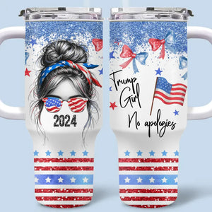 All-American Girl, Empowered And Conservative - US Election 40 Oz Stainless Steel Tumbler With Handle - Gift For Best Friends, BFF, Sisters