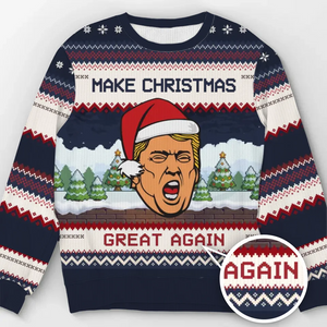 Christmas Seems Greater When You're Back To Be Our President - US Election Ugly Sweatshirt - Unisex Wool Jumper - Christmas Gift For Red-Wave Supporters