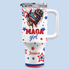 Red Girl In The House - US Election Personalized Custom 40 Oz Stainless Steel Tumbler With Handle - Gift For Best Friends, BFF, Sisters