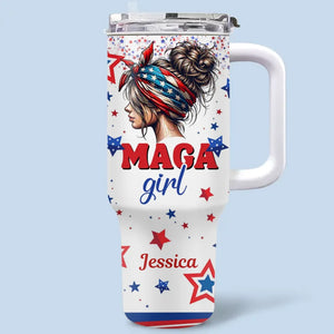 Red Girl In The House - US Election Personalized Custom 40 Oz Stainless Steel Tumbler With Handle - Gift For Best Friends, BFF, Sisters