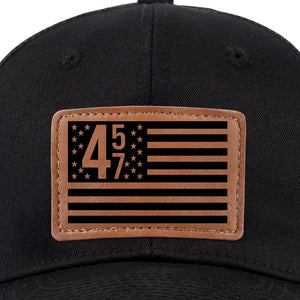 45 Or 47, He's Back On Track Already - US Elections Leather Patch Hat - Gift For Conservative Supporters