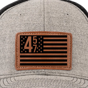 45 Or 47, He's Back On Track Already - US Elections Leather Patch Hat - Gift For Conservative Supporters