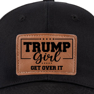 Fan Girl With Nation Pride - US Elections Leather Patch Hat - Gift For Best Friends, BFF, Sisters