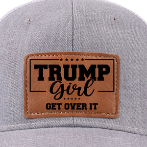 Fan Girl With Nation Pride - US Elections Leather Patch Hat - Gift For Best Friends, BFF, Sisters