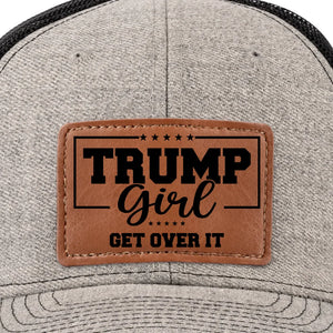 Fan Girl With Nation Pride - US Elections Leather Patch Hat - Gift For Best Friends, BFF, Sisters