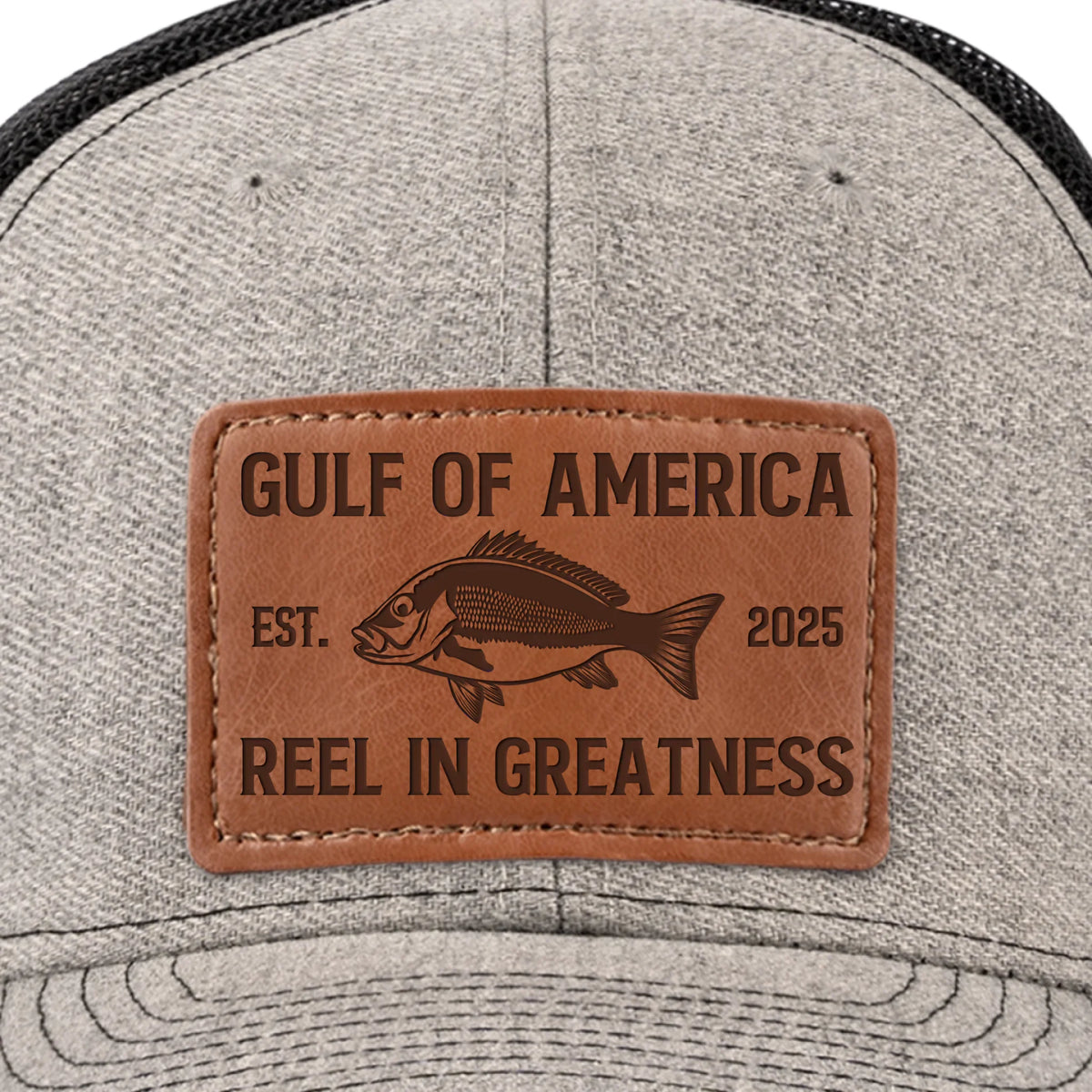 Reel In Greatness - US Patriotic Pride Leather Patch Hat - Gift For Conservative Supporters