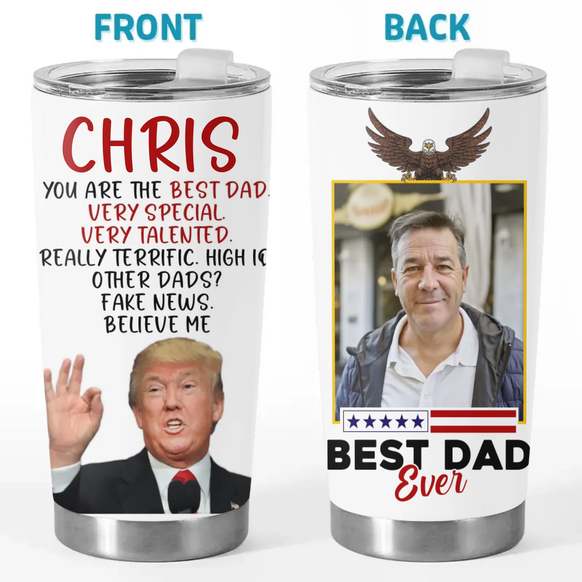 Custom Photo Top Dad Is You - US Patriotic Pride 20oz Tumbler