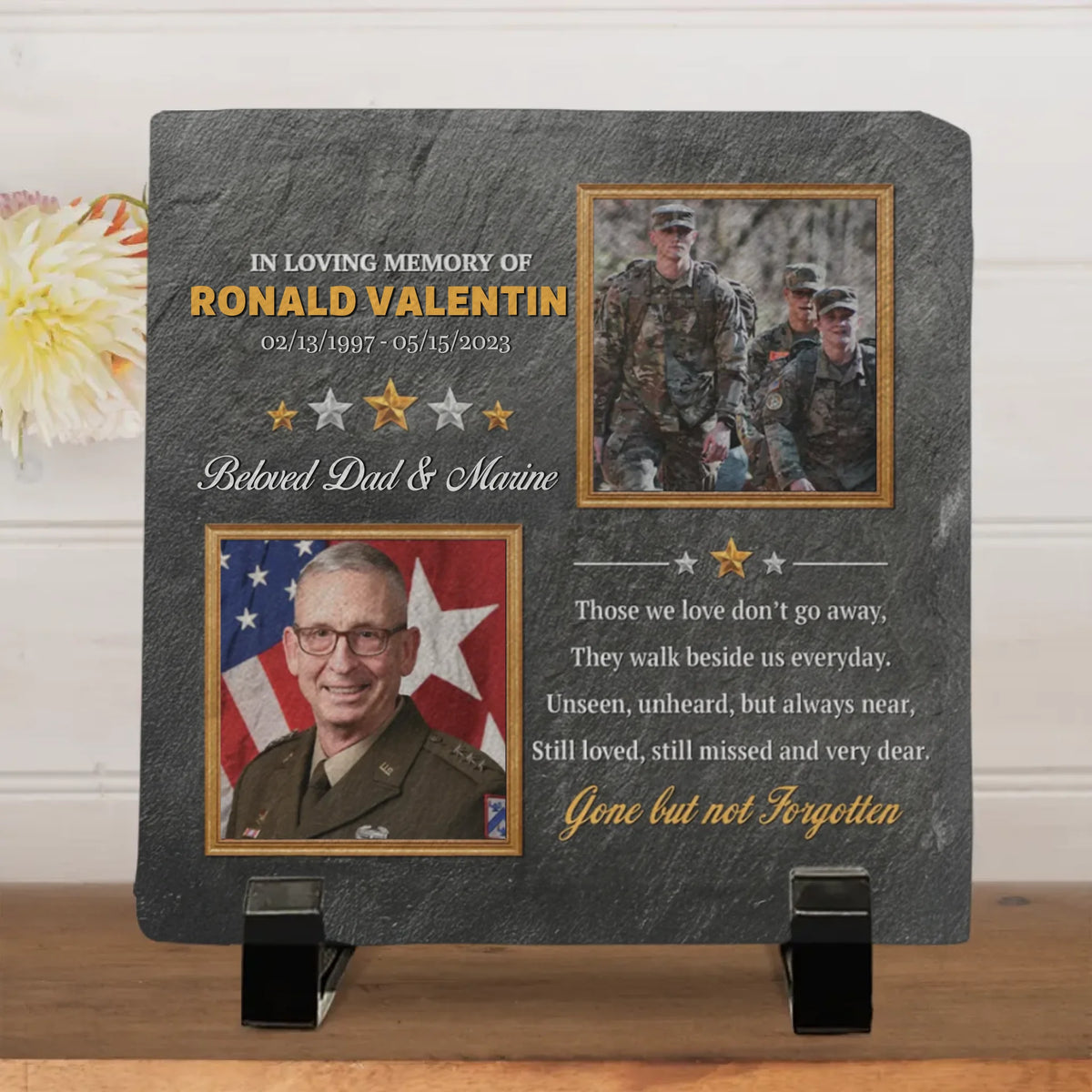 Custom Photo Unseen, Unheard, But Always Near - US Patriotic Pride Square Shaped Memorial Stone
