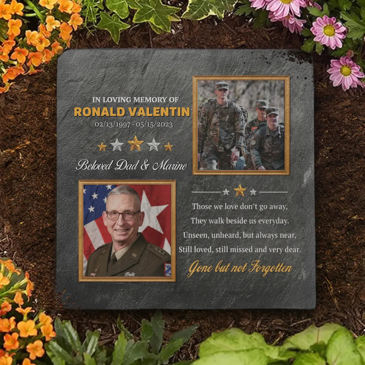 Custom Photo Unseen, Unheard, But Always Near - US Patriotic Pride Square Shaped Memorial Stone