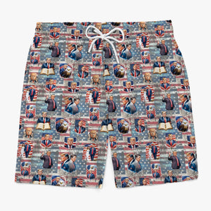 Freedom Vibes Only - US Patriotic Pride Tropical Hawaiian Aloha Men Beach Shorts