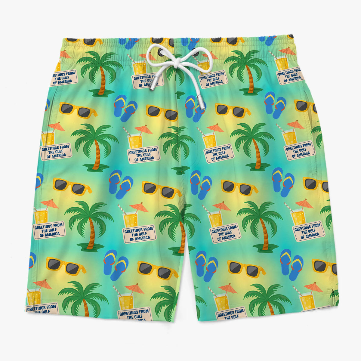 Sippin’ Sunshine, Soakin’ Freedom - US Patriotic Pride Tropical Hawaiian Aloha Men Beach Shorts