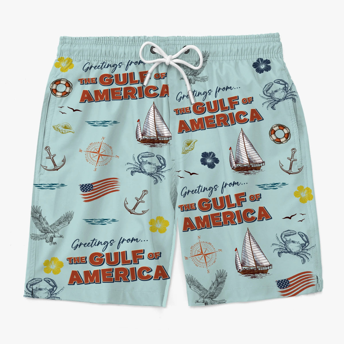 Sea You At The Gulf Of America - US Patriotic Pride Tropical Hawaiian Aloha Men Beach Shorts