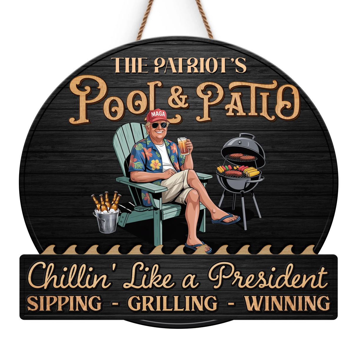 Republican State Wood Sign - US Patriotic Pride Gifts For Conservative Supporters - Chillin' Like A President