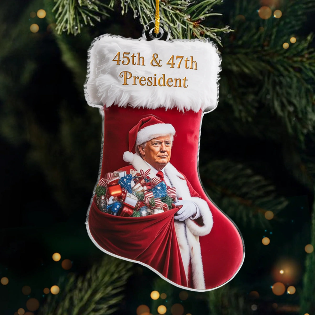 45 47 Republican State Acrylic Ornament - US Patriotic Pride, Christmas Gifts For Conservative Supporters - Red Hat, Red Stocking
