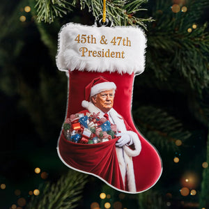 45 47 Republican State Acrylic Ornament - US Patriotic Pride, Christmas Gifts For Conservative Supporters - Red Hat, Red Stocking
