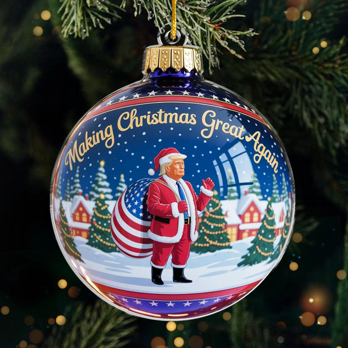 Republican State Acrylic Ornament - US Patriotic Pride, Christmas Gifts For Conservative Supporters - Stars, Stripes, And Santa