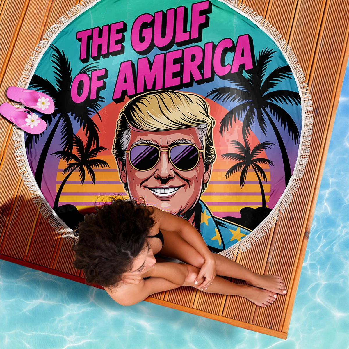 Gulf Of America Republican State Round Beach Towel -  US Patriotic Pride Summer Gifts For Conservative Supporters, Travel Lovers - Relaxed But Ready