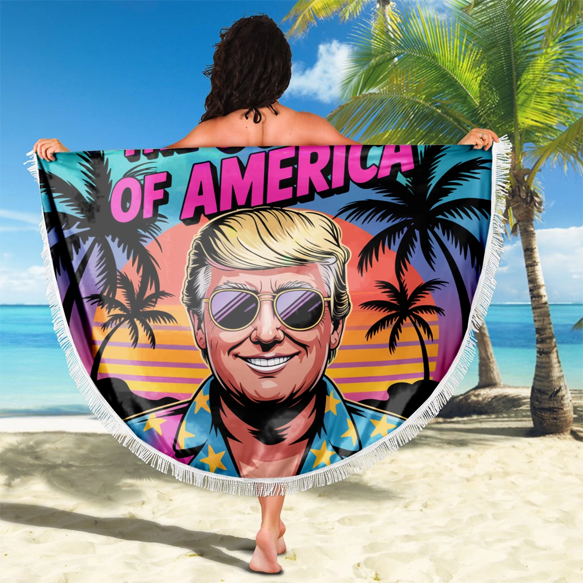 Gulf Of America Republican State Round Beach Towel -  US Patriotic Pride Summer Gifts For Conservative Supporters, Travel Lovers - Relaxed But Ready