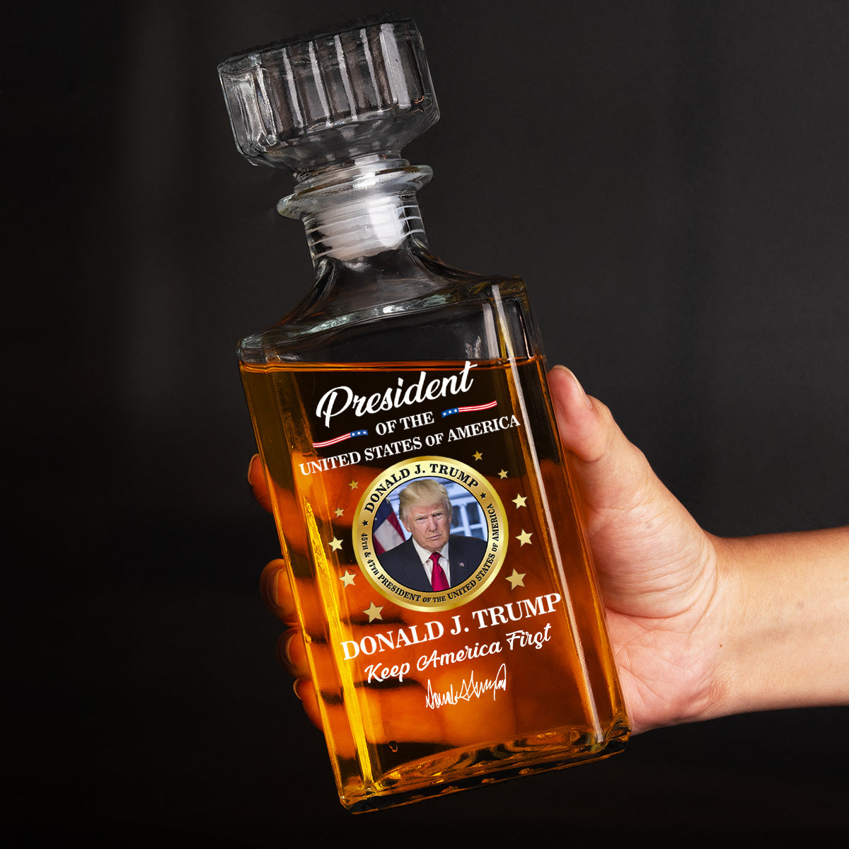 Designed For Heroes - US Patriotic Pride Glass Whiskey Bottle