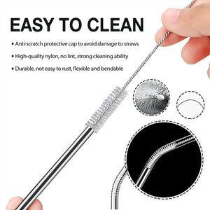 Combo 2 Straws and 1 Cleaner Brush - Stainless Steel Metal Straight and Curved Straws with Cleaner Brush Set - Reusable Drinking Straws  For 20 Ounce Tumbler, 30 Ounce Tumbler, Mugs, Cups